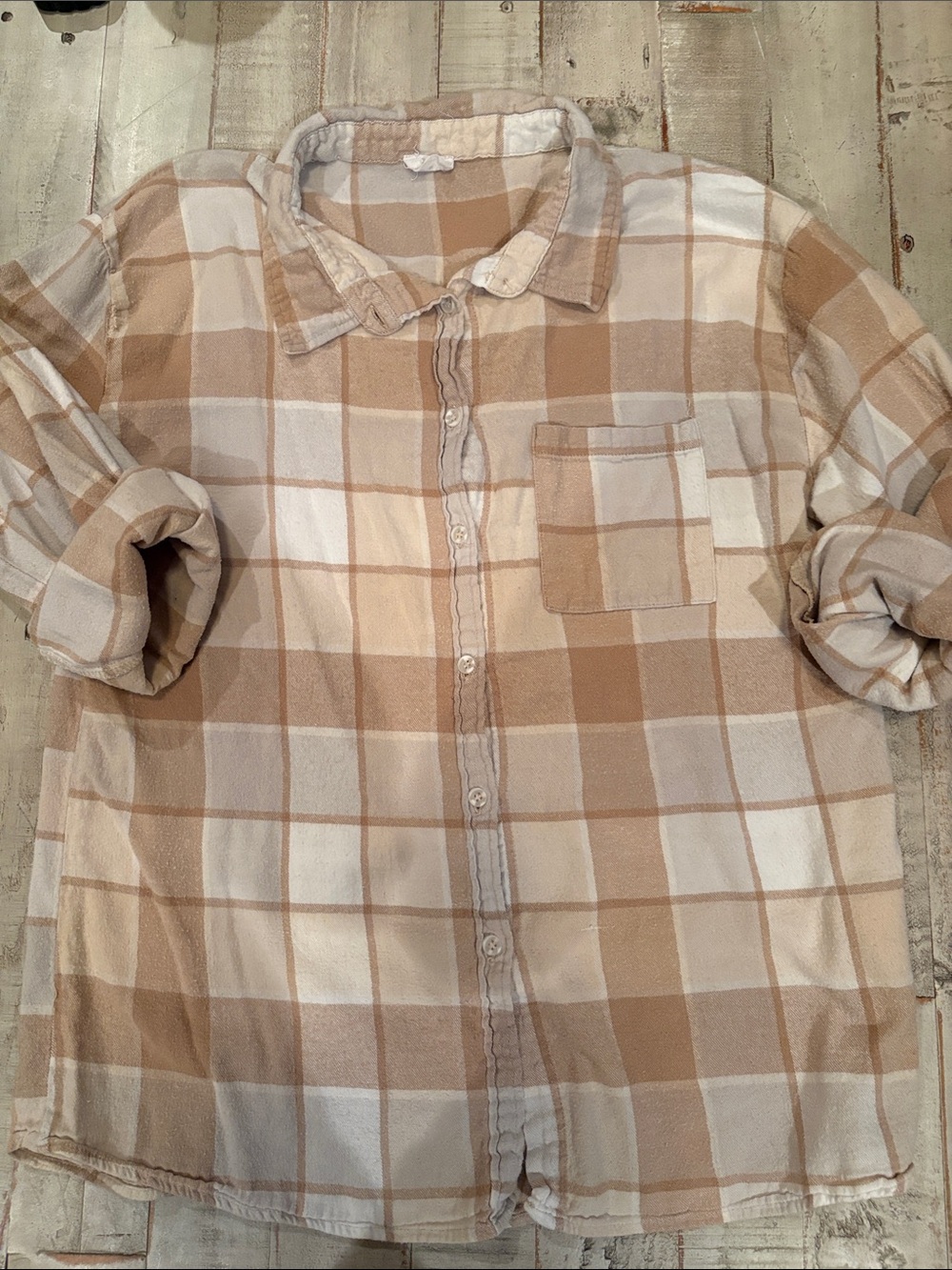Cotton On Tan & White Plaid Flannel Shirt